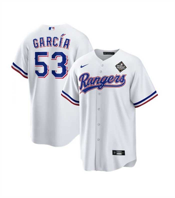 Men's Texas Rangers #53 Adolis Garcia White 2023 World Series Stitched Baseball Jersey Dzhi,We sell and wholesale Men's Texas Rangers #53 Adolis Garcia White 2023 World Series Stitched Baseball Jersey Dzhi on line form chian!